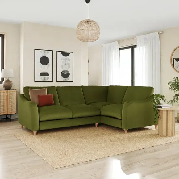Corner Sofa with Curved Arms - Olive, Velvet