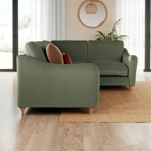 Corner Sofa with Curved Arms - Sage, Velvet