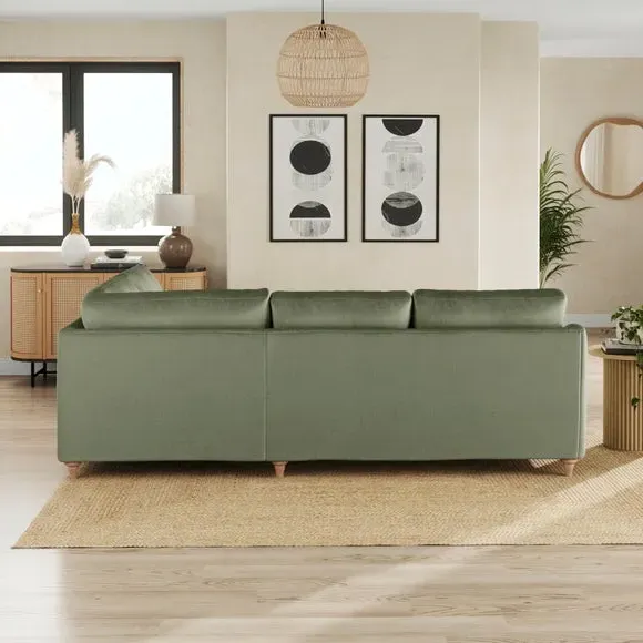 Corner Sofa with Curved Arms - Sage, Velvet