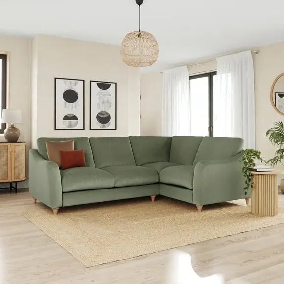 Corner Sofa with Curved Arms - Sage, Velvet