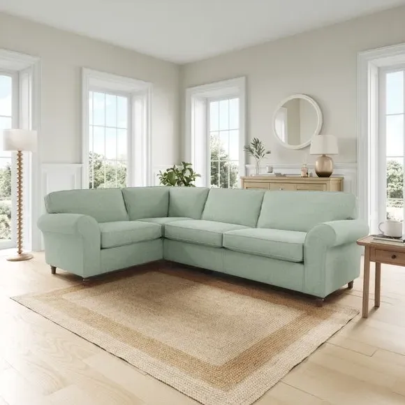 Corner Sofa with Curved Arms - Seafoam, Chenille