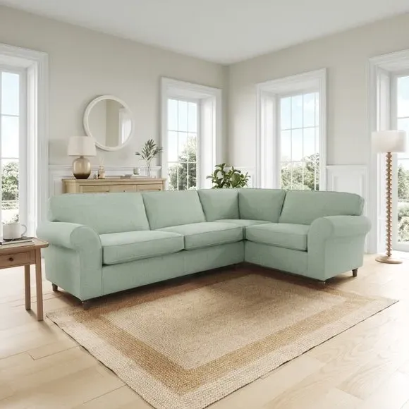 Corner Sofa with Curved Arms - Seafoam, Chenille