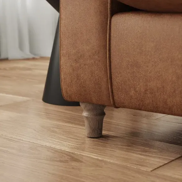 Corner Sofa with Curved Arms - Tan, Faux Leather