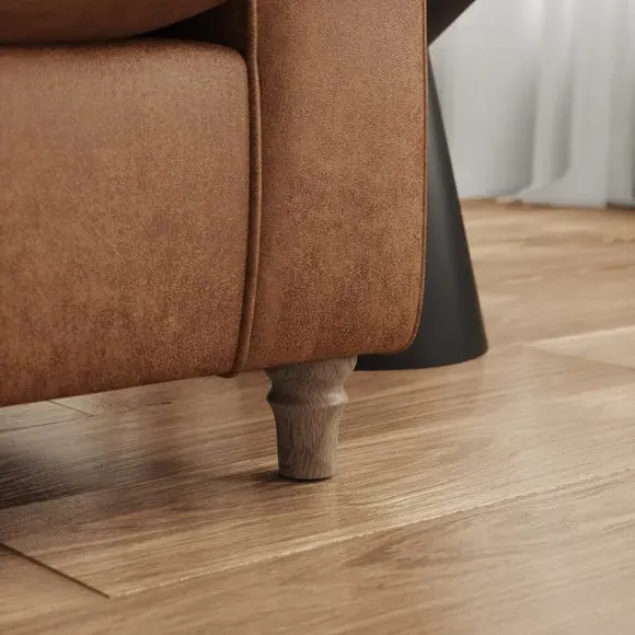Corner Sofa with Curved Arms - Tan, Faux Leather