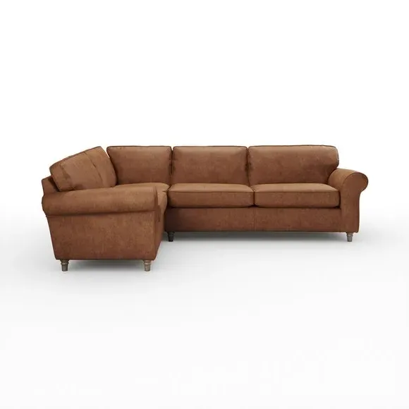 Corner Sofa with Curved Arms - Tan, Faux Leather