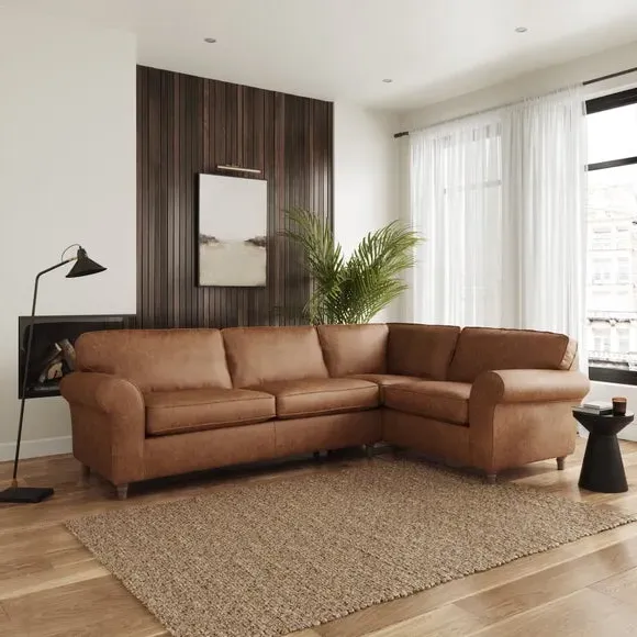 Corner Sofa with Curved Arms - Tan, Faux Leather image