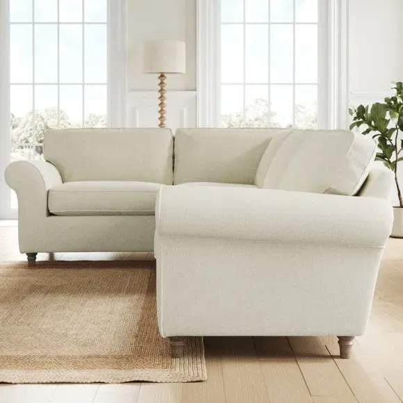 Corner Sofa with Curved Arms - White Sand, Chenille