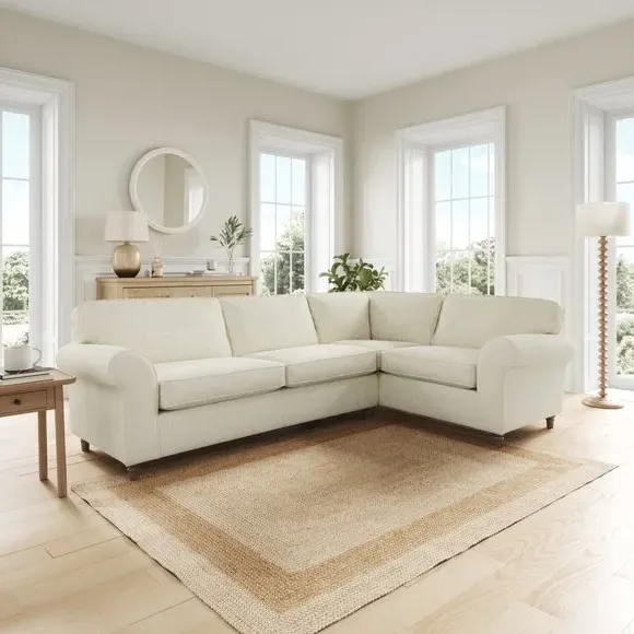 Corner Sofa with Curved Arms - White Sand, Chenille