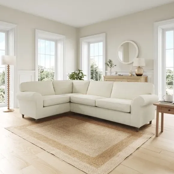 Corner Sofa with Curved Arms - White Sand, Chenille