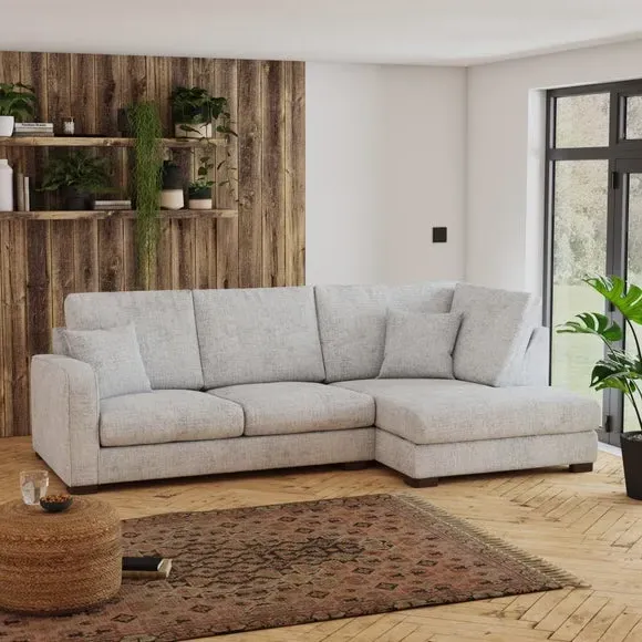 Corner Sofa with Deep Seats - Silver, Chenille