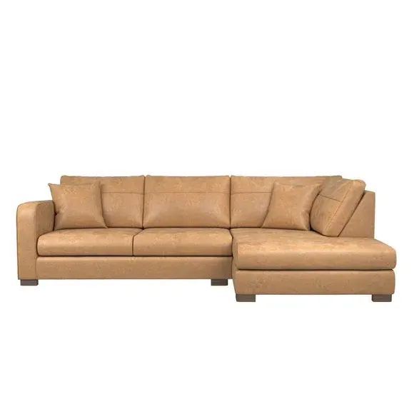 Corner Sofa with Deep Seats - Tan, Faux Leather