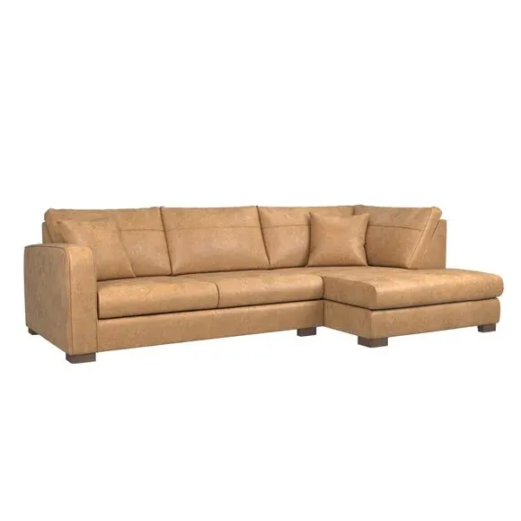 Corner Sofa with Deep Seats - Tan, Faux Leather