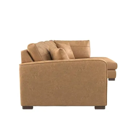 Corner Sofa with Deep Seats - Tan, Faux Leather