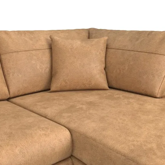 Corner Sofa with Deep Seats - Tan, Faux Leather