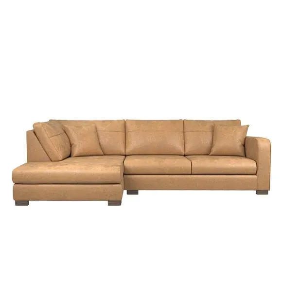 Corner Sofa with Deep Seats - Tan, Faux Leather