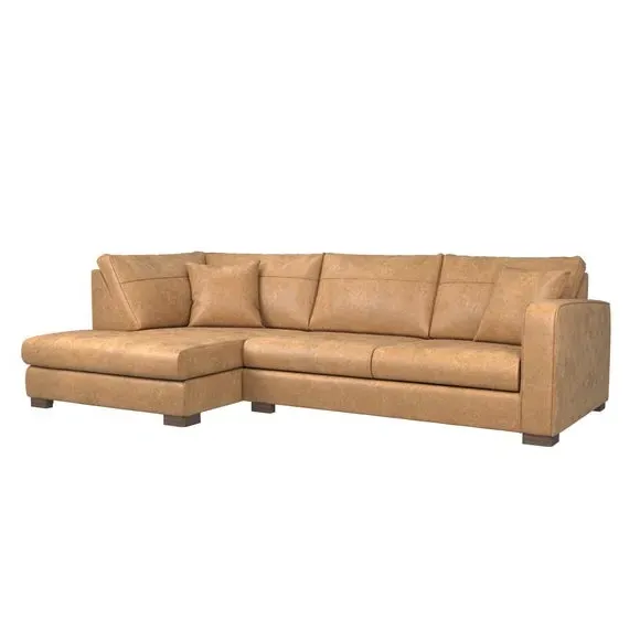 Corner Sofa with Deep Seats - Tan, Faux Leather