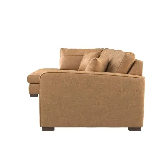 Corner Sofa with Deep Seats - Tan, Faux Leather