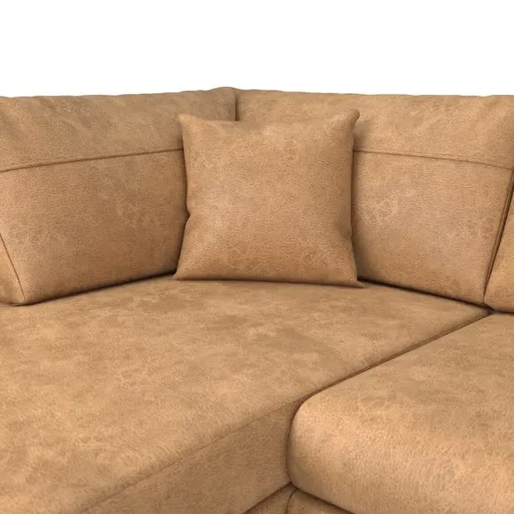 Corner Sofa with Deep Seats - Tan, Faux Leather