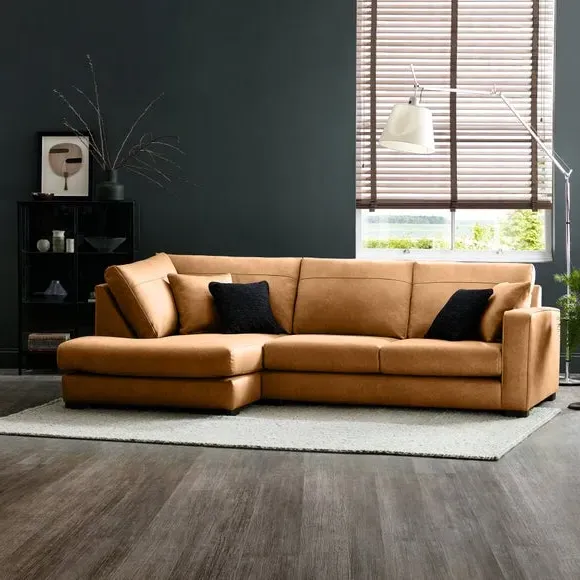 Corner Sofa with Deep Seats - Tan, Faux Leather