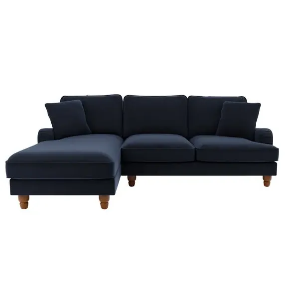 Corner Sofa with Scatter Cushions - Navy, Velvet
