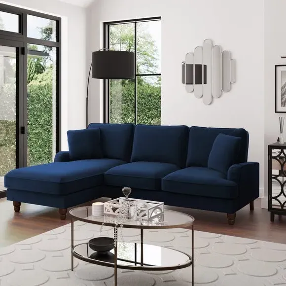 Corner Sofa with Scatter Cushions - Navy, Velvet image