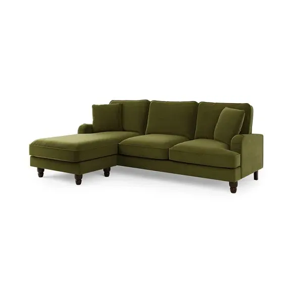 Corner Sofa with Scatter Cushions - Olive, Velvet