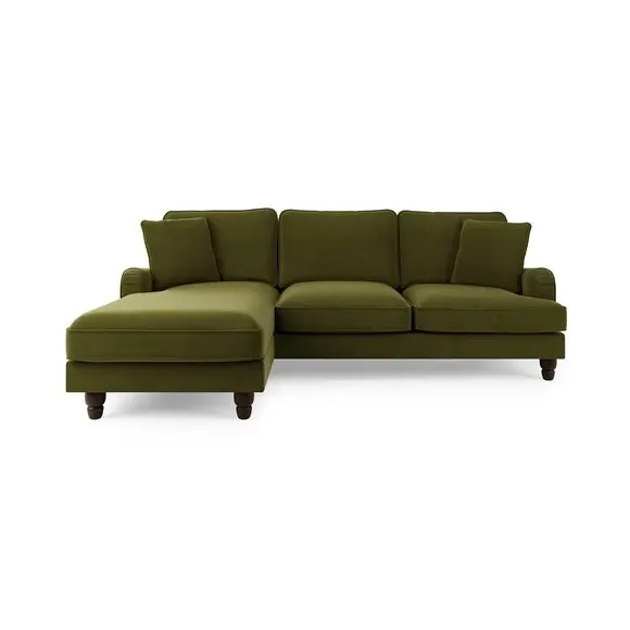 Corner Sofa with Scatter Cushions - Olive, Velvet