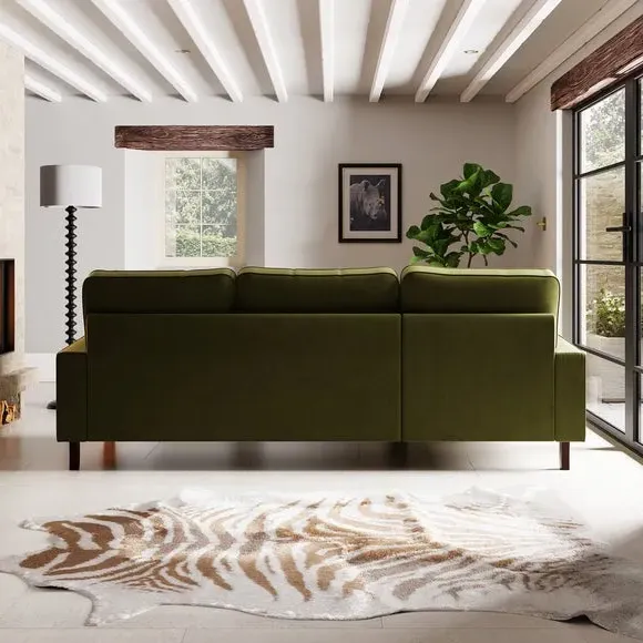 Corner Sofa with Scatter Cushions - Olive, Velvet