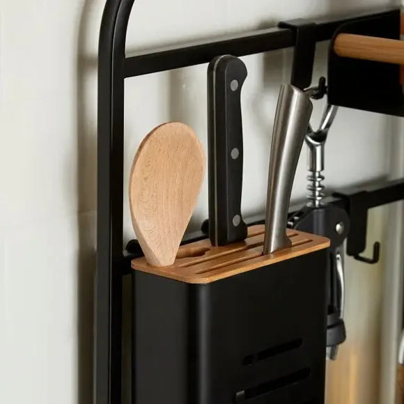 Corner Storage Rack with Knife Block - Black, Steel