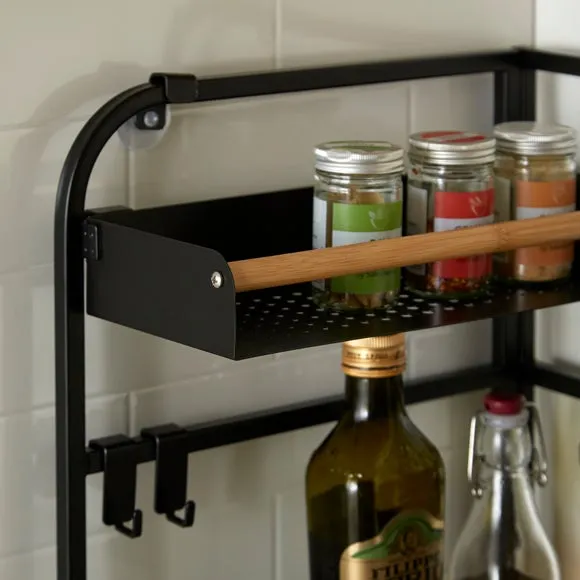 Corner Storage Rack with Knife Block - Black, Steel