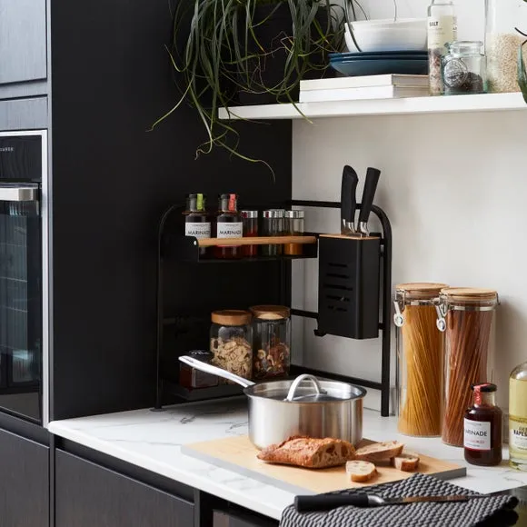 Corner Storage Rack with Knife Block - Black, Steel