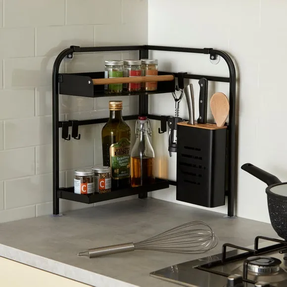 Corner Storage Rack with Knife Block - Black, Steel image