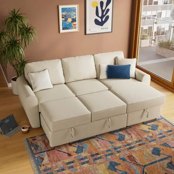 Corner Trundle Sofa Bed - Natural, Boucle
