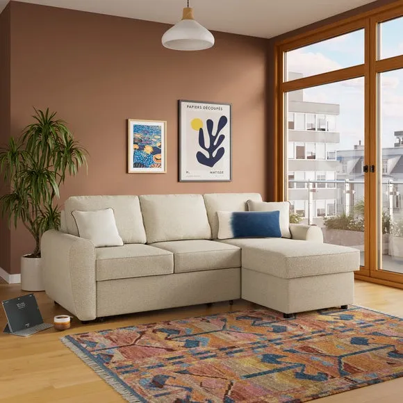 Corner Trundle Sofa Bed - Natural, Boucle