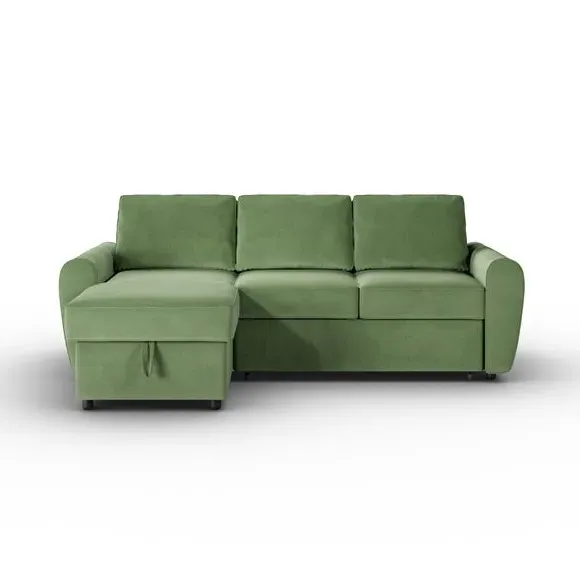 Corner Trundle Sofa Bed with Storage - Sage, Velvet