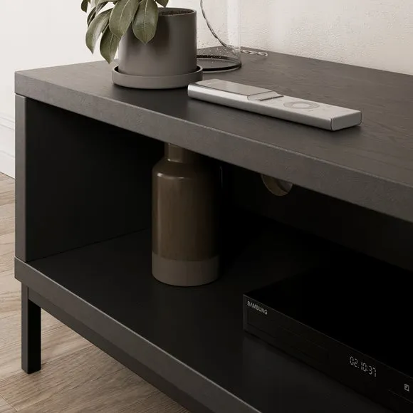 Corner TV Unit with Open Shelf - Black Oak