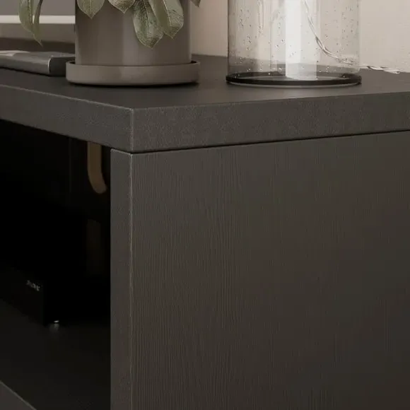 Corner TV Unit with Open Shelf - Black Oak