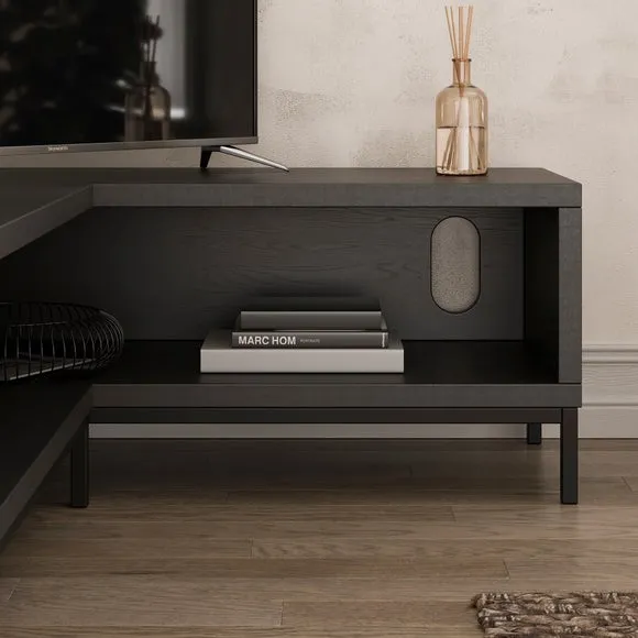 Corner TV Unit with Open Shelf - Black Oak