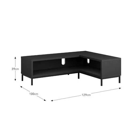 Corner TV Unit with Open Shelf - Black Oak