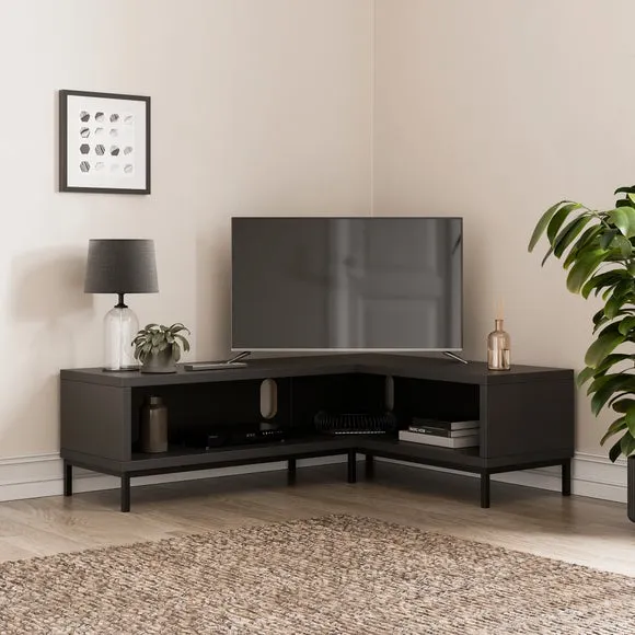 Corner TV Unit with Open Shelf - Black Oak image