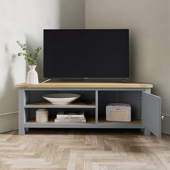 Corner TV Unit with Storage - Grey, Oak Effect