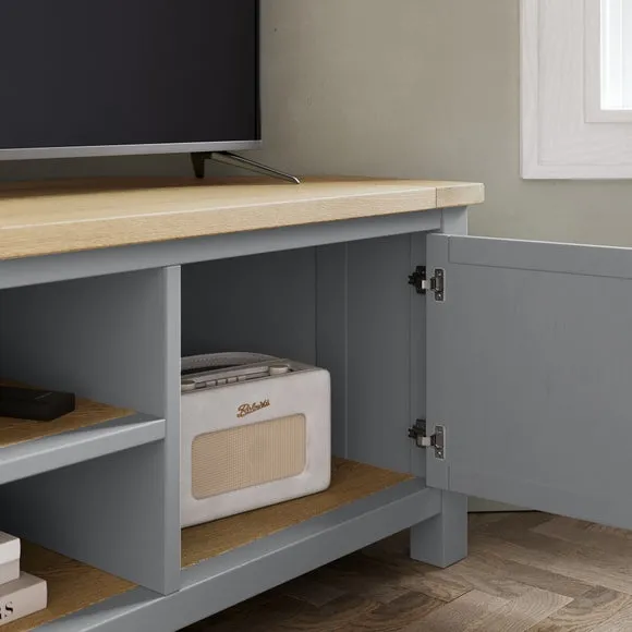 Corner TV Unit with Storage - Grey, Oak Effect