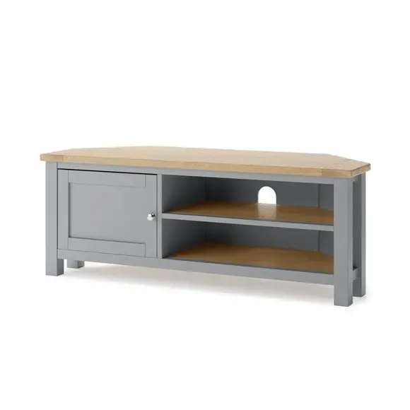 Corner TV Unit with Storage - Grey, Oak Effect