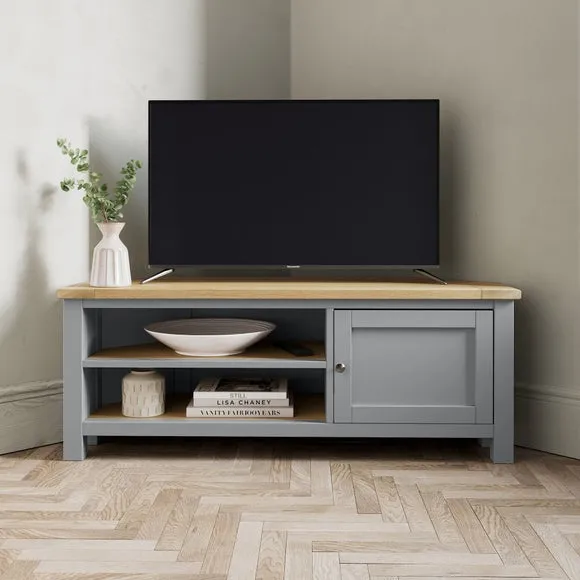 Corner TV Unit with Storage - Grey, Oak Effect image