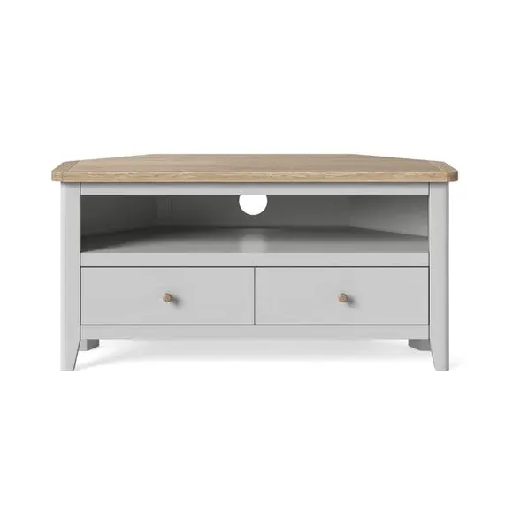 Corner TV Unit with Storage - Grey, Oak Pine