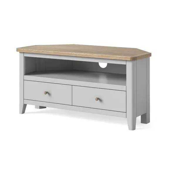 Corner TV Unit with Storage - Grey, Oak Pine