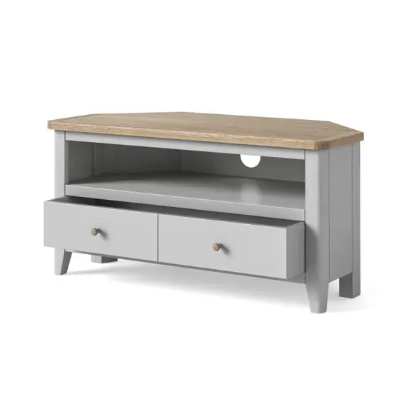 Corner TV Unit with Storage - Grey, Oak Pine