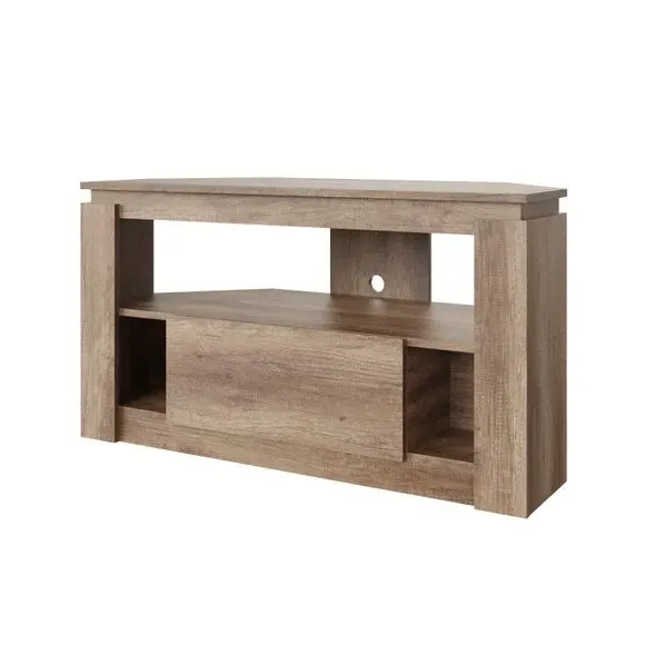 Corner TV Unit with Storage - Light Wood