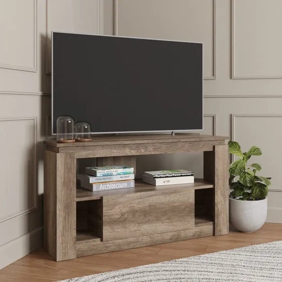 Corner TV Unit with Storage - Light Wood image
