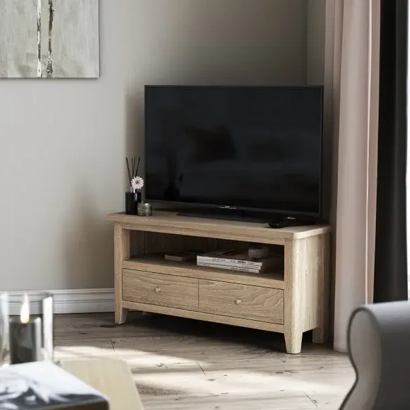 Corner TV Unit with Storage - Oak, Oak Pine